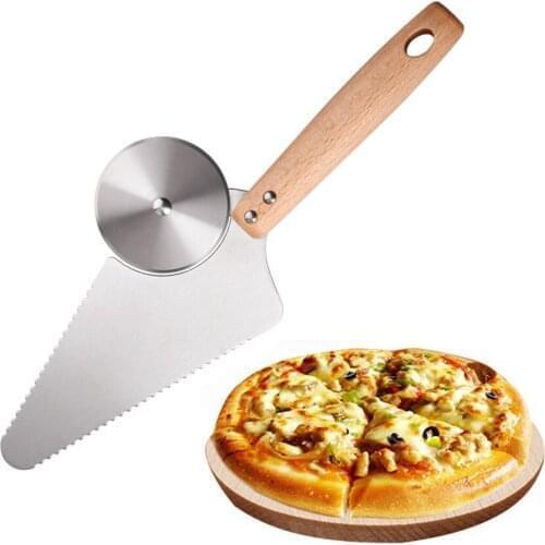 6 PCS Pizza Cutter Server Slicer Stainless Steel Wheel Blade Knife Shovel with Wooden Handle for Bread Pie Waffles Wholesale XB