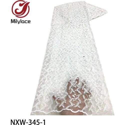 African Net Lace Nigerian Tulle Fabric 2021 High Quality French Sequins Lace Fabrics 5 Yards/pcs for Sewing NXW-345