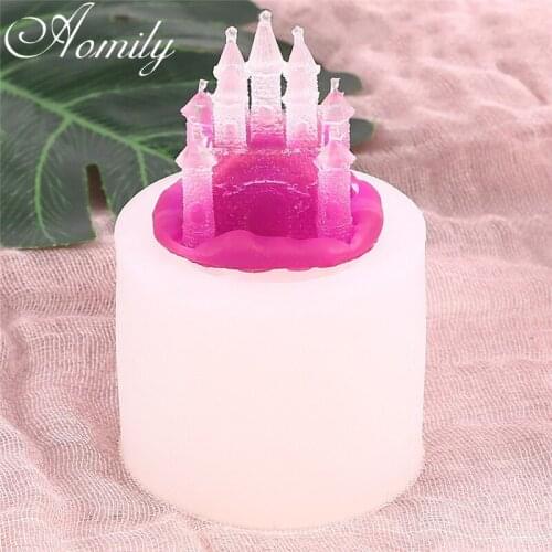 Amoliy Castle Fondant Cake Silicone Mold Castle Epoxy Candle Silicone Gypsum Decoration Mold Cake Decorating Tools Resin Mold
