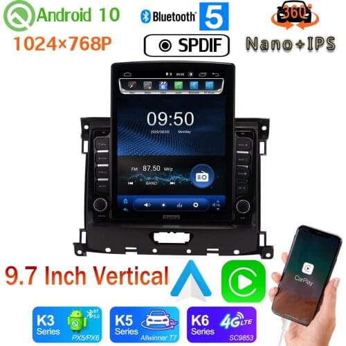 9.7" Vertical Style Car Media Player GPS For Ford Ranger Everest Raptor 2016-2019 Android 10.0 360 4*AHD Camera PX6 4+64G Radio