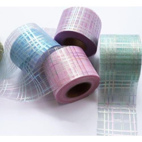 25yards 60mm Glitter Grid Organza Ribbon for DIY Crafts Gift Bouquet Wrappping Supplies Chritmas Party Decor Accessories