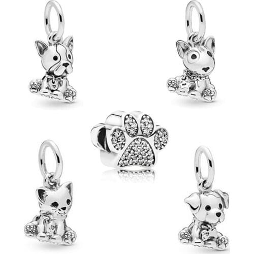 Bull Terrier Puppy Pets Charm Authentic 925 Silver Jewelry Fits European Charms Bracelets DIY Beads For Jewelry Making