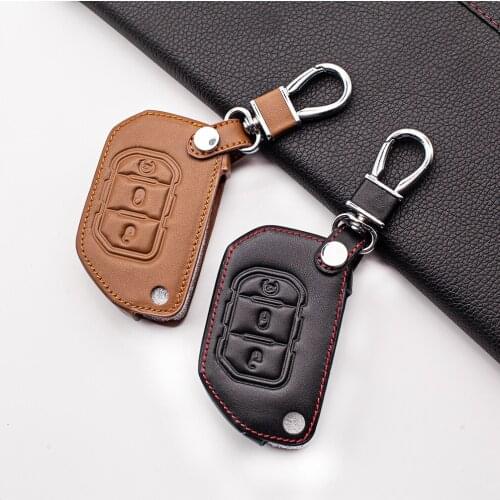 Carrying Leather Car Key Case Cover Holder Skin for Jeep 2018 2019 Wrangler JL JLU 3 Buttons Folding Protective Shell