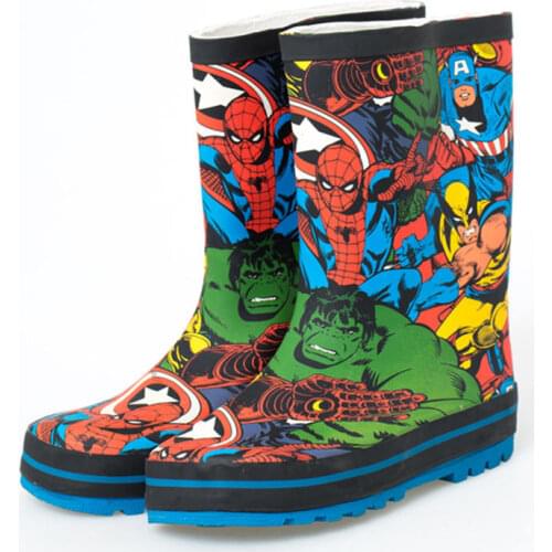 New Disney Childrens Spider-Man Hulk US Team Super Hero League Boys Rubber Rain Boots Water Shoes Non-slip size 23-36