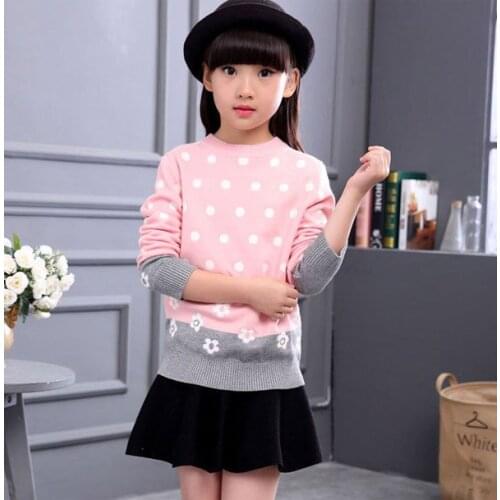 Childrens sweater girl spring and autumn knitting round neck cotton sweater Cute fashion clothes