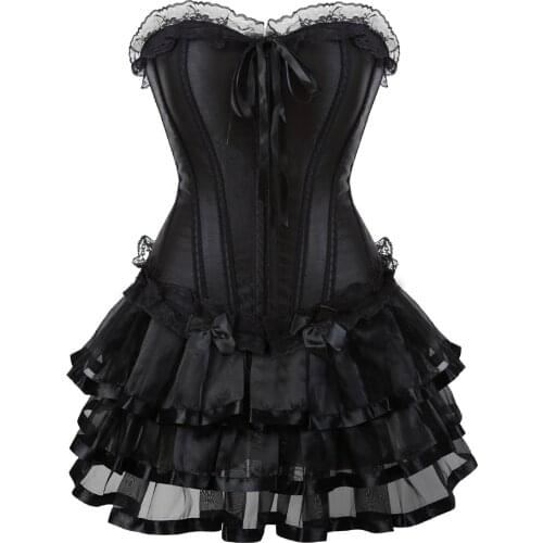 Gothic Corset Skirt for Women Steampunk Halloween Bustiers Dress Corsetto Sexy Lace Up Boned Classic Clubwear Carnival Costume