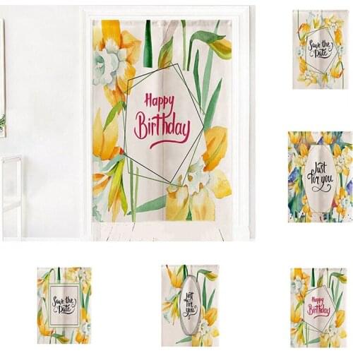 Flowers Cotton Hemp Cloth Door Curtain Bedroom Kitchen Partition Curtain Without Punching Home Decoration Blackout Curtain