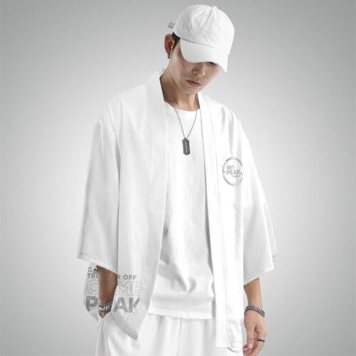 Summer New Fashion Trend Snow Mountain Kimono Mens Seven-point Sleeve Loose Print Thin Cardigan National Fashion Robe