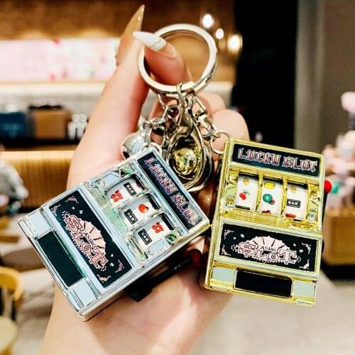 Creative Slot Machine can play Keyring Fruit Machine Game Console Bag Pendant Key Chains Funny Unzip Toy Keychain for Men Friend