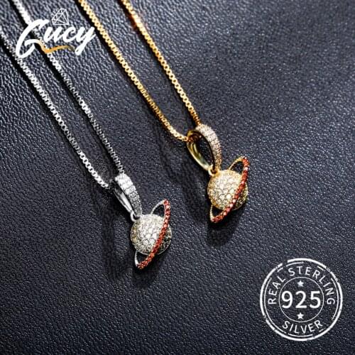 GUCY Planet Geometric Pendant 925 Sterling Silver Gold Color Cubic Zirconia Necklace For Women Necklace