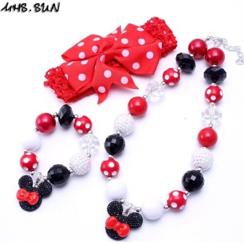 MHS.SUN Cartoon Pendant Beads Necklace Bracelet Hairbands Set For Child Kids Girls Chunky Jewelry Set Lovely Design New