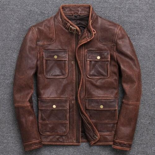 2020 Hunting Genuine Leather Clothing Male Self-cultivation Short Fund Do Used Head Layer Pure Cowhide Stand Lead Cowhide