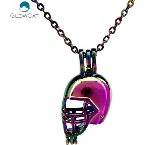 C648 COLORS American Football Helmet Pearl Beads Cage Locket Necklace Aroma Essential Oil Diffuser Locket Necklace