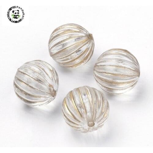 Pandahall Plating Transparent Acrylic Beads Clear Corrugated Round Golden Metal Enlaced Bead For Fashion Handmade Jewelry