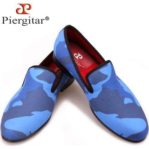 Piergitar Classic loafer styling composed of charged blue shades for a sophisticated yet playful appearance men smoking slippers