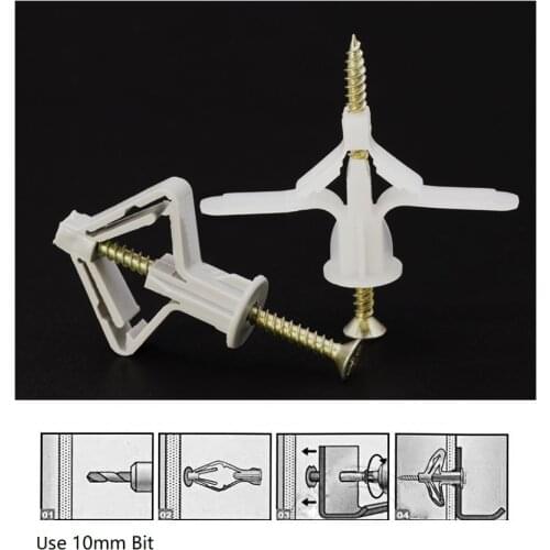 50Pcs Plug Plastic Expansion Anchor Bolt Pipe Tube Nylon Toggle Anchor With Screws Plasterboard Wall