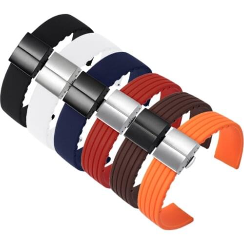 Color Silicone watchbands 16 18 20 22 24mm Soft rubber strap with butterfly buckle Replacement belt for men and women bracelet
