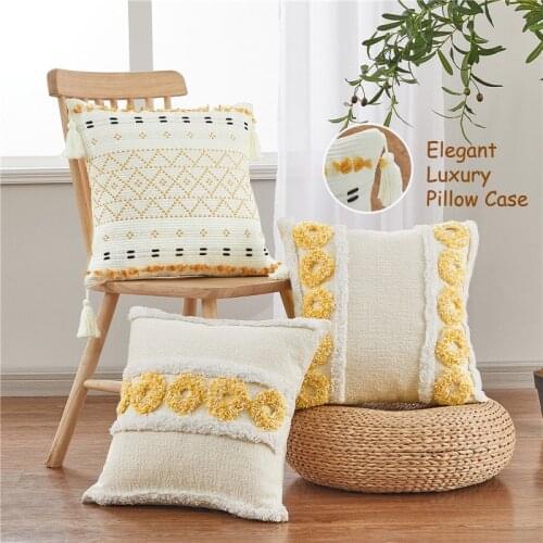 Tassel Macrame Luxury Elegant Cushion Cover for Living Room Bed Sofa Couch Home Decor Boho Tufted Throw Pillow Case 45x45cm Grey