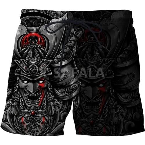 Japanese Samurai Tattoo 3D Print Mens Shorts Unisex Streetwear Elastic Waist Shorts Summer Beach Harajuku Casual Drawstring-1