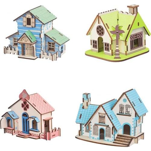 Fantasy Fairy Tale Wooden House Assembly Model 3D Building Childrens Educational Puzzle Toy Fun Wooden House Assembly Kit