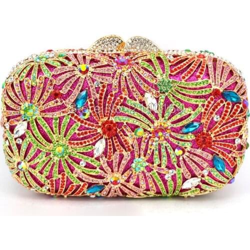 Stylish Golden with Metal handle Luxury Crystal Evening Bag Women Clutch Bag with Handle formal Rhinestone banquet bag 88378