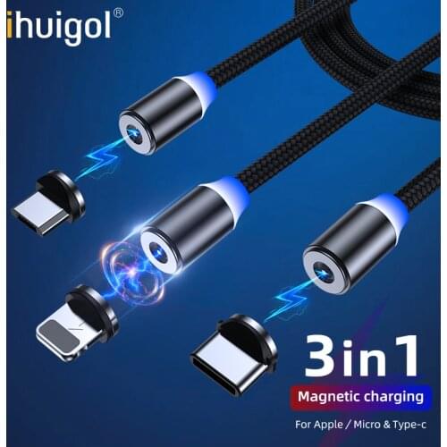 Ihuigol LED Magnetic Charging Cable Micro USB Cable For iPhone 11 Pro X Samsung Android Fast Charging Type C Magnet Charger Cord