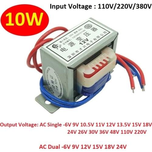EI48 Power Transformer 10W/VA Input AC 110V/220V/380V~50Hz Output AC Single/Dual 6V 9V 10.5V 11V 12V 13.5V 15V 18V 26V 48V -220V