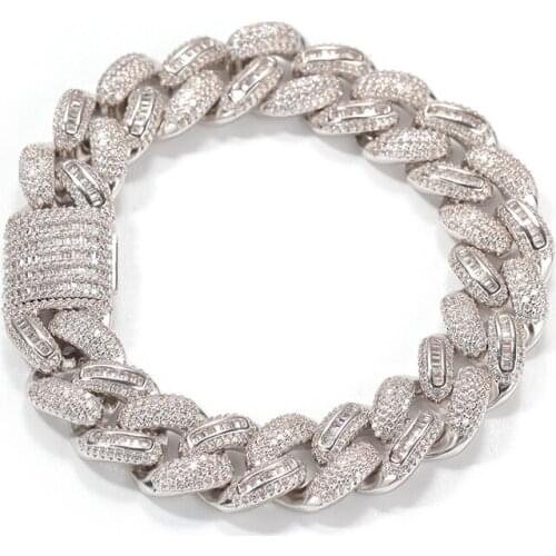 Hip Hop AAA+ CZ Stone Paved Bling Iced Out Solid Round Cuban Link Chain Bracelets Bangle for Men Rapper Jewelry Drop Shipping