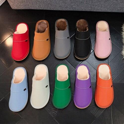 Waterproof Slippers Winter Women House Slippers Leather Warm Fur Slippers Unisex Home Slippers Indoor Floor Shoes
