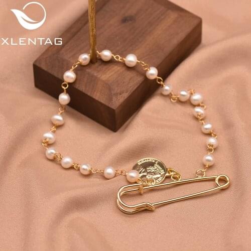 Xlentag Natural Freshwater Pearl Tag Brooches Womens Wedding Birthday Gifts Exquisite Luxury Simplicity Handmade Jewelry GO0365