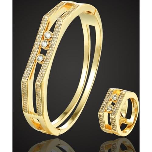Zlxgirl jewlery Europe Design cubic zircon bangle and ring sets women wedding bridal jewelry sets brand copper bangle sets bijou