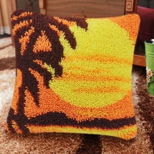 DIY Latch Hook Rug Kits Crocheting Yarn Cushion Carpet Cover Floor Mat 3D Sunset Sewing Needlework for Adults Kids Gift