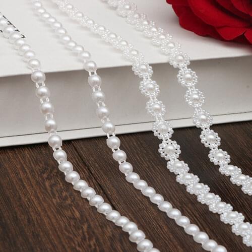 1M Guipure Ribbon White Beaded Trim Flower Lace Crystal Beads Sequin Fabric Beaded Applique Collar Sewing Accessories Decor QE6