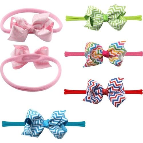 1 PC 3inch Ribbon Fabric Bows With Nylon Headbands Girls Soft Hairbands Multi-color Hairbows Head Bands