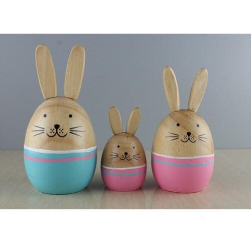 1PC New Countryside Natural Wooden Craft Lovely Rabbit Lovers Ornaments Warm Home Decoration ML 003