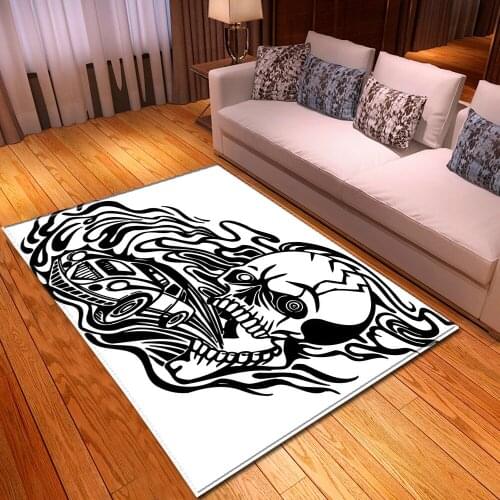 3D Black/White Skull Carpet Children Room Play Mats Soft Flannel Halloween Party Large Carpets for Living Room Bedroom Area Rugs
