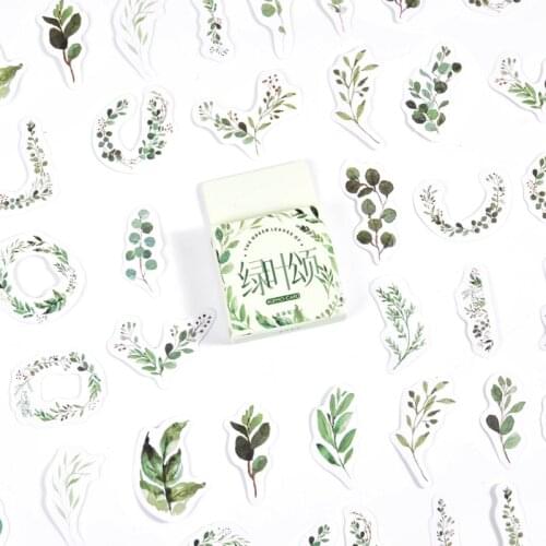 46Pcs/Box Fresh Green Leaves Journal Decorative Washi Stickers Scrapbooking Stick Label Diary Album Stickers