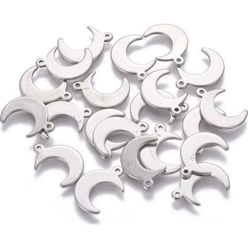 50Pcs Moon Stainless Steel Pendants Charms For Jewelry Making DIY Earrings Necklace Accessories 16x11x0.9mm, Hole: 1.4~1.5mm