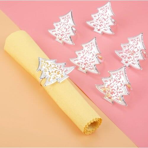 6Pcs Christmas Tree Metal Napkin Ring Silver Serviette Buckle Holder Wedding Dinner Birthday Party