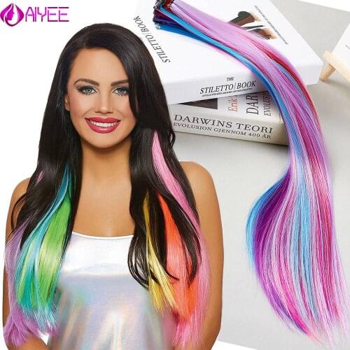 AIYEE 100 Colors Single Clip In One Piece Hair Extensions Synthetic Long Straight Ombre Grey Red Rainbow Hair Piece