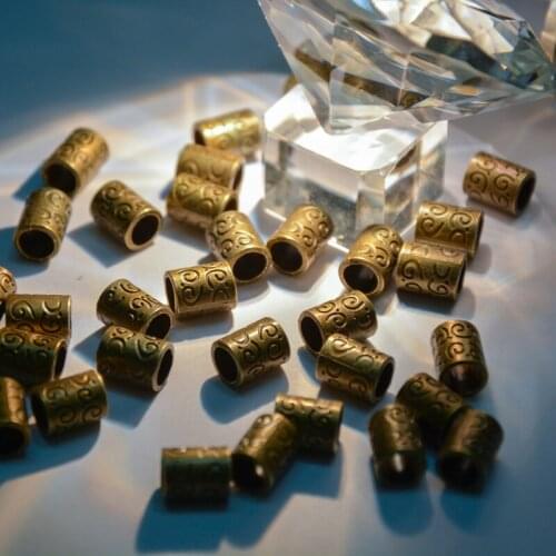 Antique brass 100Pcs Metal Type Big Hole Dreadlock Bead/Ring For Braiding Hair Extension Bronze pattern Hair Bead for Dreadlocks