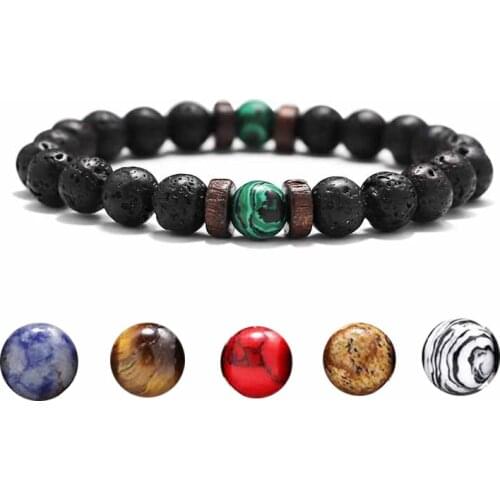 Simple style 8mm natural lava stone beads bracelet handmade men women bracelets Jewellery for pulsera hombre armband 2021