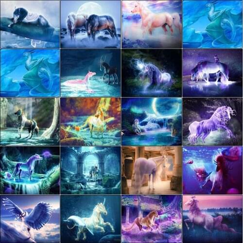 Dirll drawing cuadros full square embroidery 5d diamond painting kit Unicorn horse animal landscape complet Cross stitch mosaic