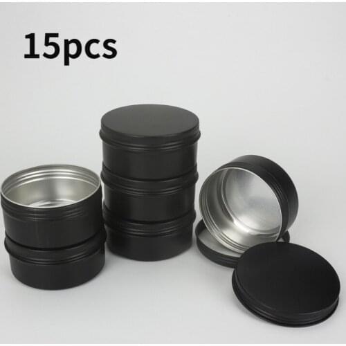15 pcs Black Candles Jars Containers Making Empty Metal Cream Lip Balm Container with Lid Bulk Pot Silver Can Metal Tin Box