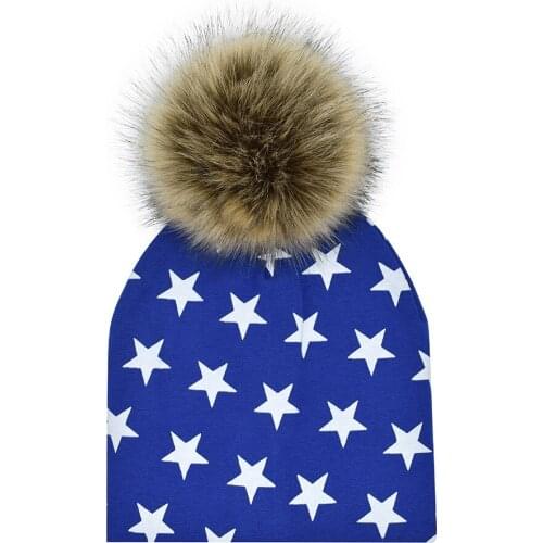 Baby Hat Artificial Faux Raccoon Fur Ball Baby Girls Cap Cotton Baby Boys Caps With Hair Ball Winter Hat For Kids 0-3years