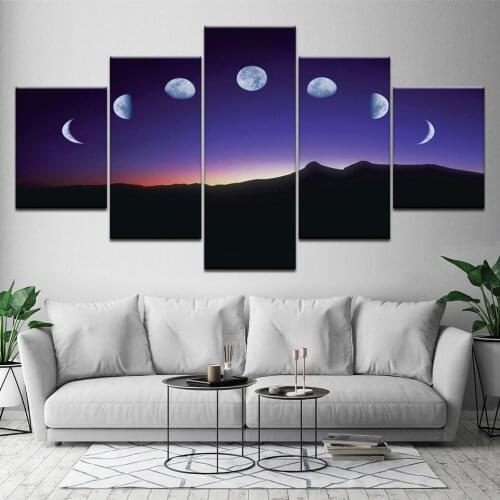 Canvas Painting Moon moving on the mountain 5 Pieces Wall Art Painting Modular Wallpapers Poster Print living room Home Decor