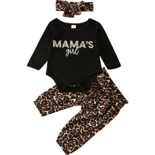 0-18M Newborn Baby Girls Letter MAMA' Girl Romper Long Sleeve Bodysuit Leopard Pants Trousers Outfit Infant Clothes Autumn 3PCS