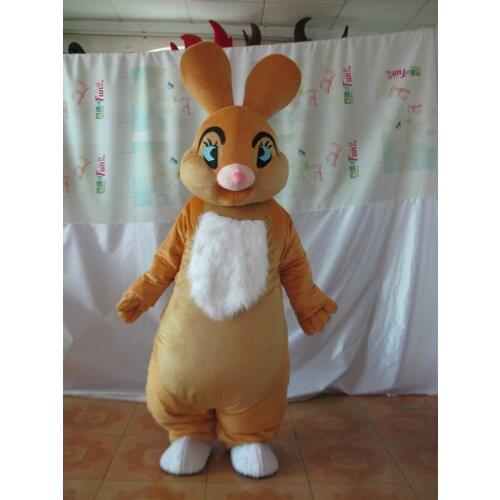 Adult cartoon lovely brown rabbit mascot costume fancy dress party costume adult size for Halloween party event