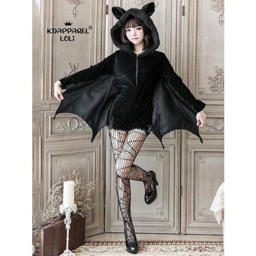 Black Vampire Bat Cosplay Costume Masquerade Woman Black Evil Horror Hooded Vampire Bat Sleeve Cosplay Halloween Costumes Cos