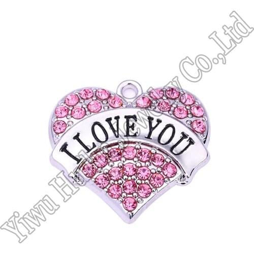 I LOVE YOU zinc alloy rhodium plated crystal heart Pendant